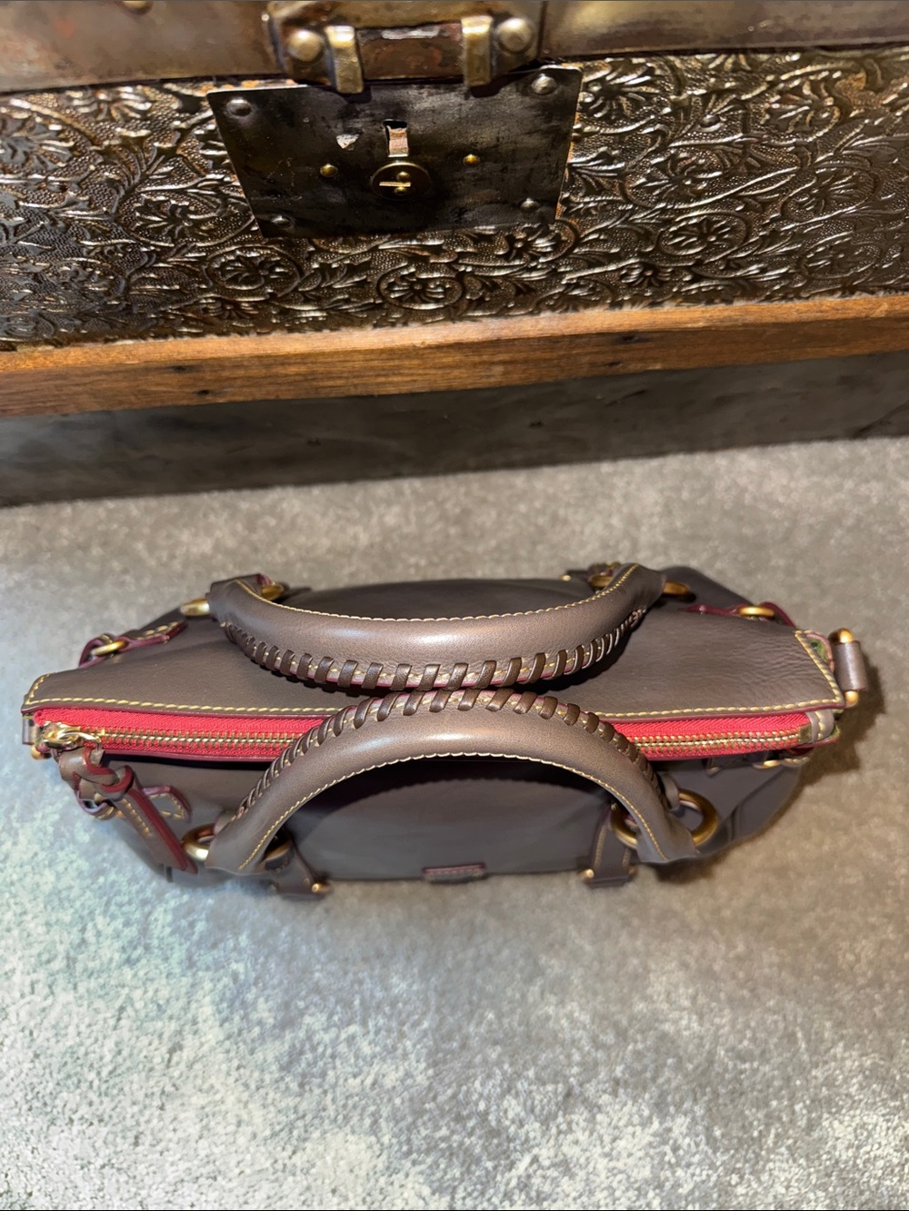 Dooney & Bourke Small Florentine Satchel in Slate with Strap - Picture 9 of 14
